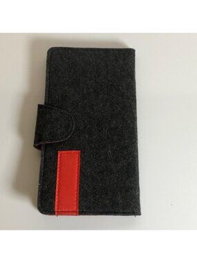 Felt Wallet Magnetic Snap Closure Travel Organizer Gray Red 4.5x8.25 Closed NEW